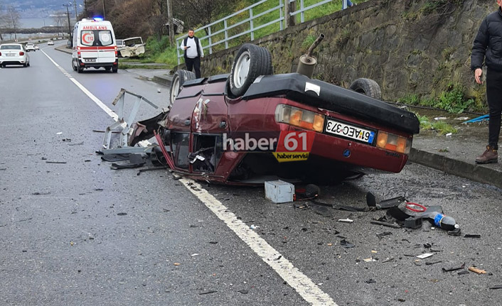 Trabzon'da kaza, otomobil takla attı